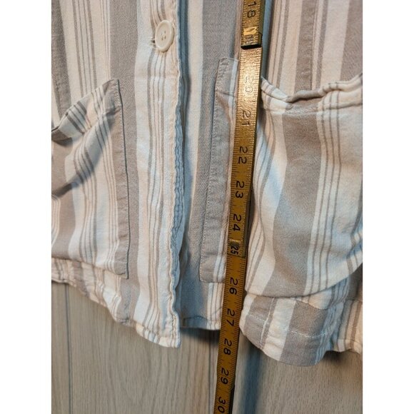 Torrid Blazer 00X Womens Linen Blend Striped Neutral Two Button Jacket W Pockets - Picture 6 of 6